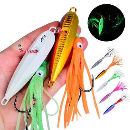 60G PROBEROS LF159 Luminous Bearded Squid Hook Slow Cranking Road Runner Iron Plate Bionic False Bait(B) by PROBEROS