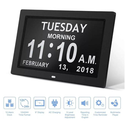 10-Inch Digital Clock With Voice Time Announcement, Auto DST Adjustment, 20 Custom Alarms, 8 Medication Reminders AU Plug Black by bashfashion