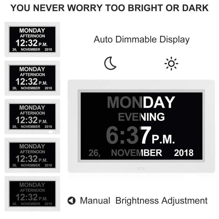 10-Inch Digital Clock With Voice Time Announcement, Auto DST Adjustment, 20 Custom Alarms, 8 Medication Reminders AU Plug White by bashfashion