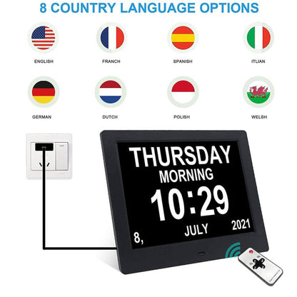 10-Inch Digital Clock With Voice Time Announcement, Auto DST Adjustment, 20 Custom Alarms, 8 Medication Reminders UK Plug Black by bashfashion