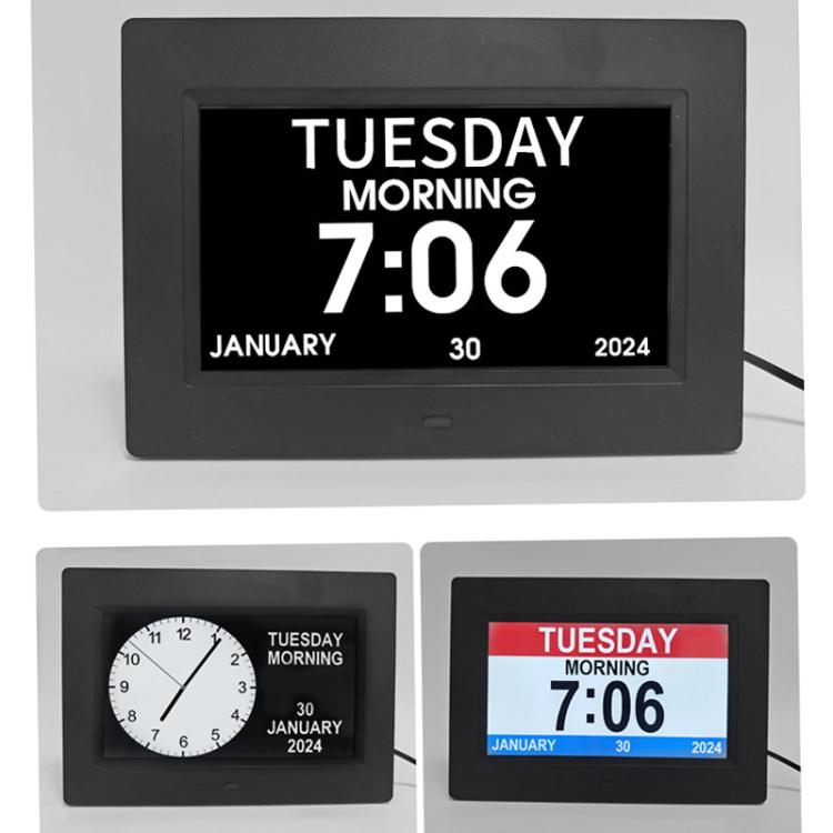 7-inch Digital Frame Calendar Day Clock With 3 Medication Alerts, 5 Custom Alarms, Multi-Language Support EU Plug White by bashfashion