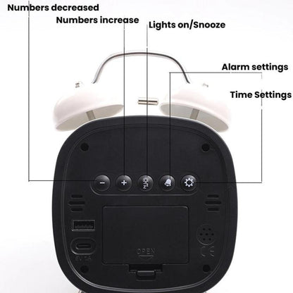 Loud Metal Powerful Ringing Clock LED Multifunction Clock, Color: White Shell Green Light by bashfashion